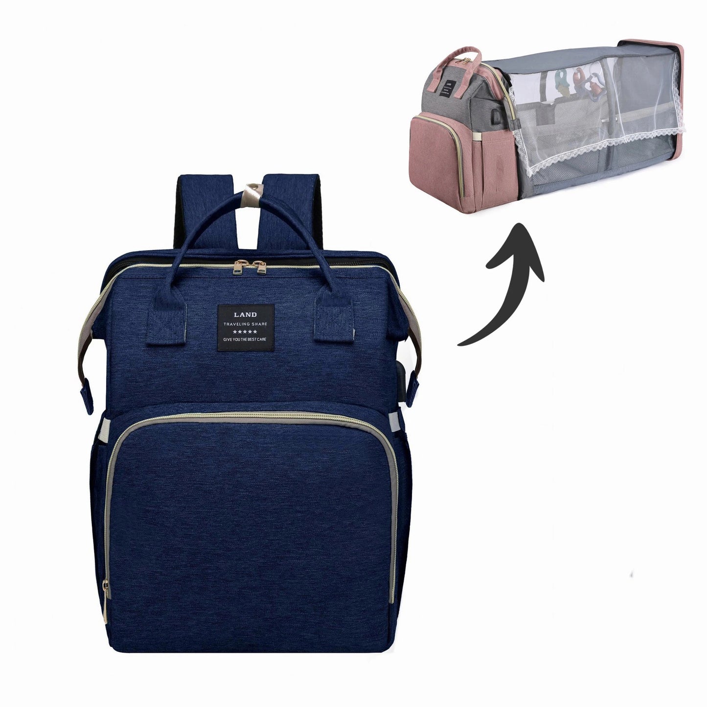 Pañalera Multifuncional con Cambiador, Cuna Portátil Y Usb™